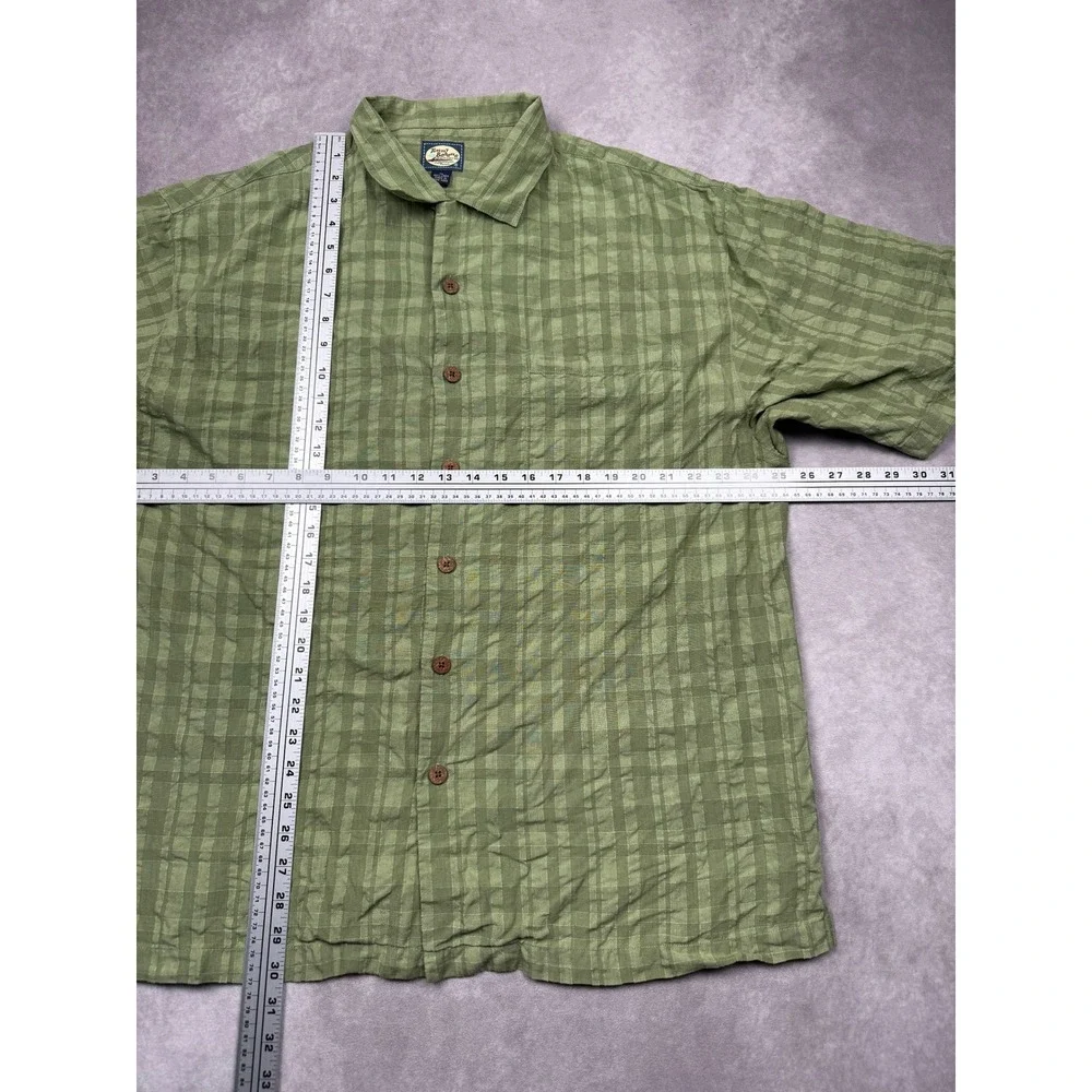 VTG Tommy‎ Bahama 100% Linen Mens XL Plaid Check Button Shirt Sage Green Classic